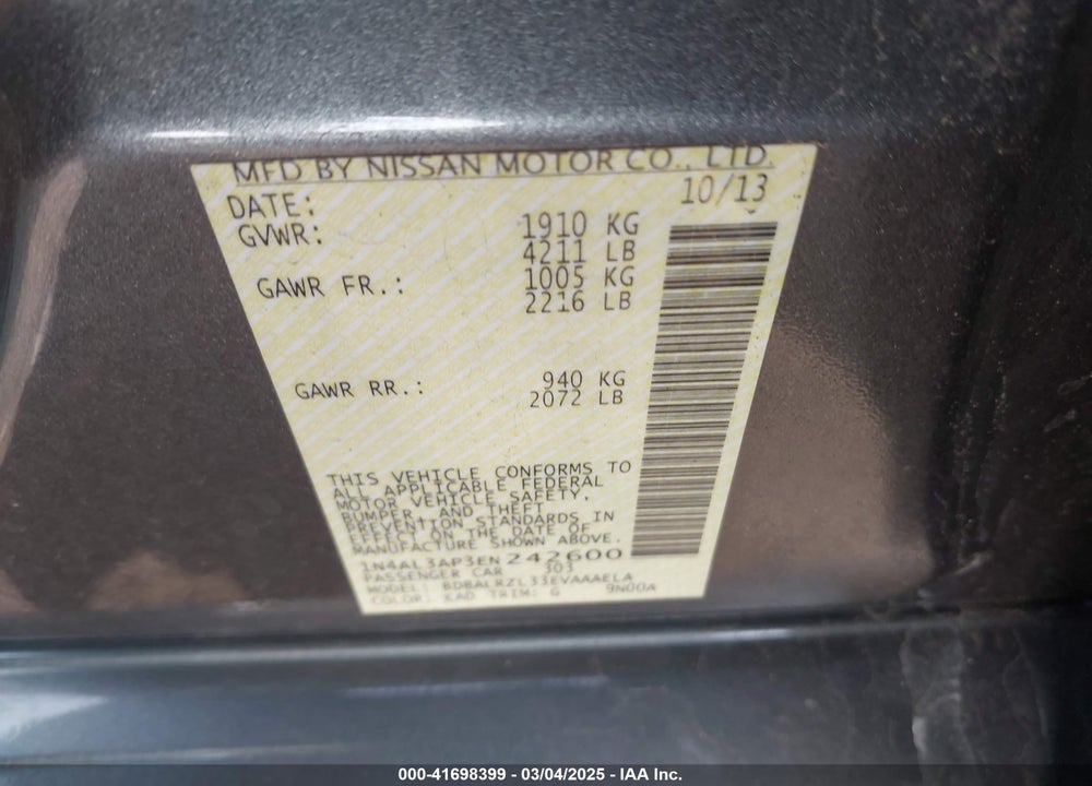 2014 NISSAN ALTIMA VIN: 1N4AL3AP3EN242600