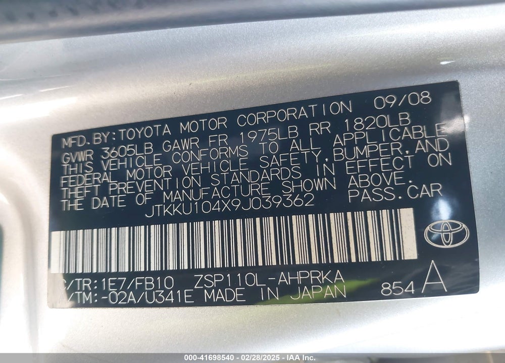 2009 SCION XD VIN: JTKKU104X9J039362