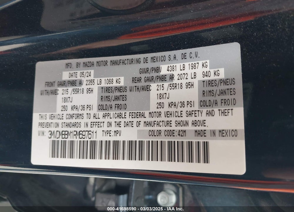 2024 MAZDA CX-30 VIN: 3MVDMBBM1RM697611