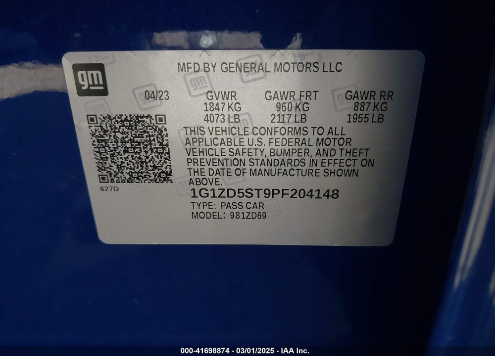 2023 CHEVROLET MALIBU FWD 1LT VIN: 1G1ZD5ST9PF204148