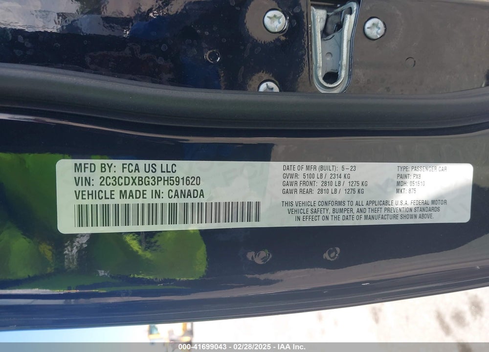 2023 DODGE CHARGER SXT VIN: 2C3CDXBG3PH591620