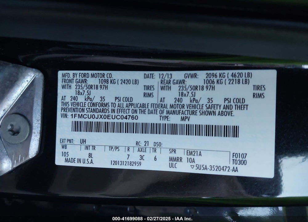 2014 FORD ESCAPE TITANIUM VIN: 1FMCU0JX0EUC04760