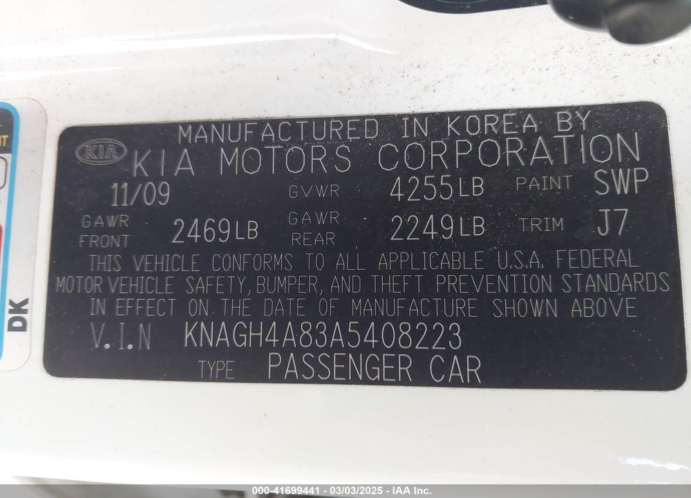 2010 KIA OPTIMA EX VIN: KNAGH4A83A5408223