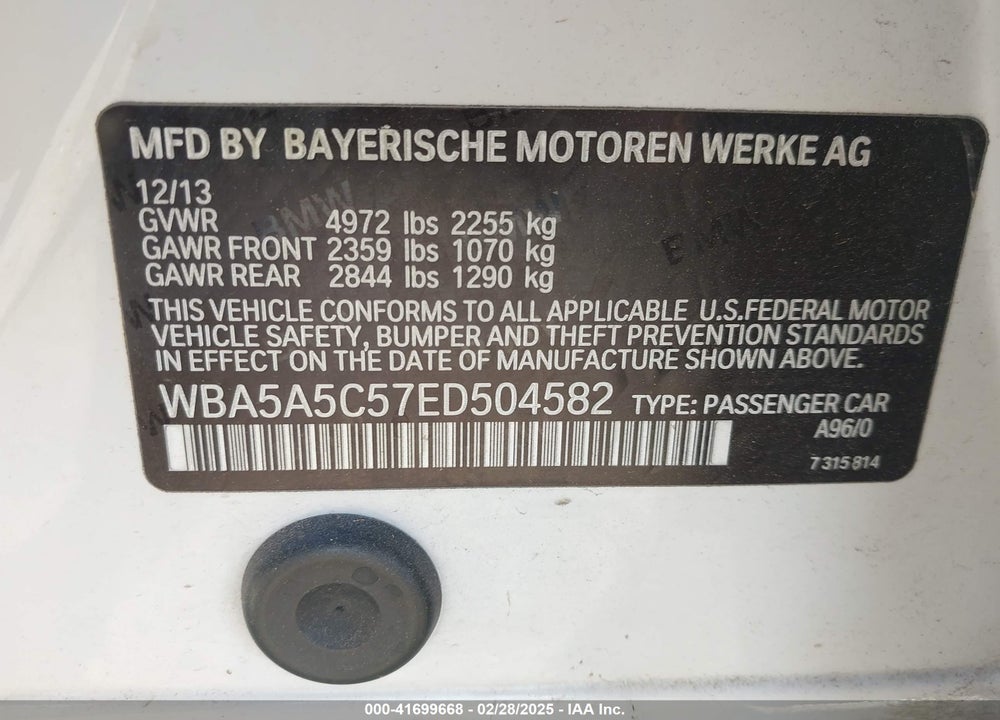 2014 BMW 528I VIN: WBA5A5C57ED504582