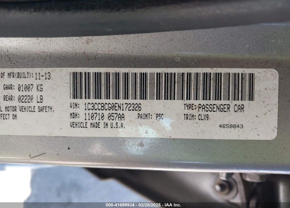 2014 CHRYSLER 200 VIN: 1C3CCBCG0EN172326