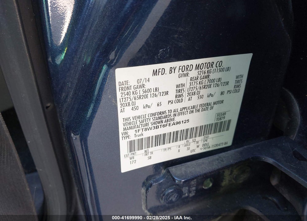 2015 FORD F-350 LARIAT VIN: 1FT8W3BT6FEA96125
