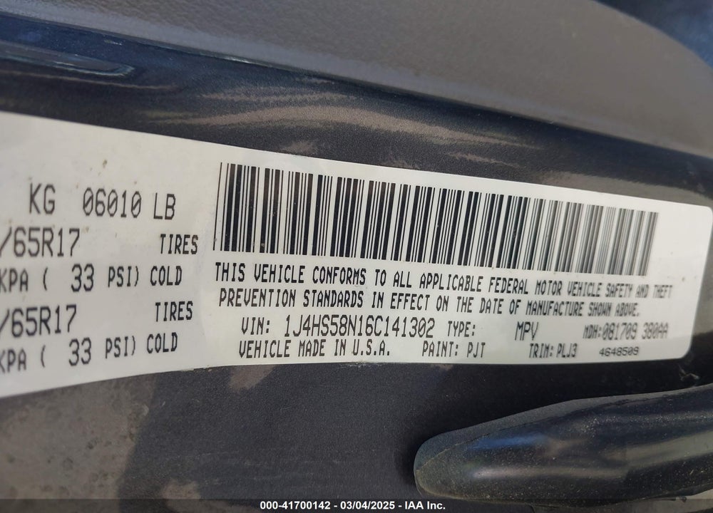 2006 JEEP GRAND CHEROKEE LIMITED VIN: 1J4HS58N16C141302