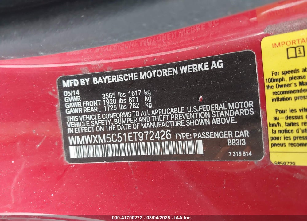 2014 MINI HARDTOP VIN: WMWXM5C51ET972426