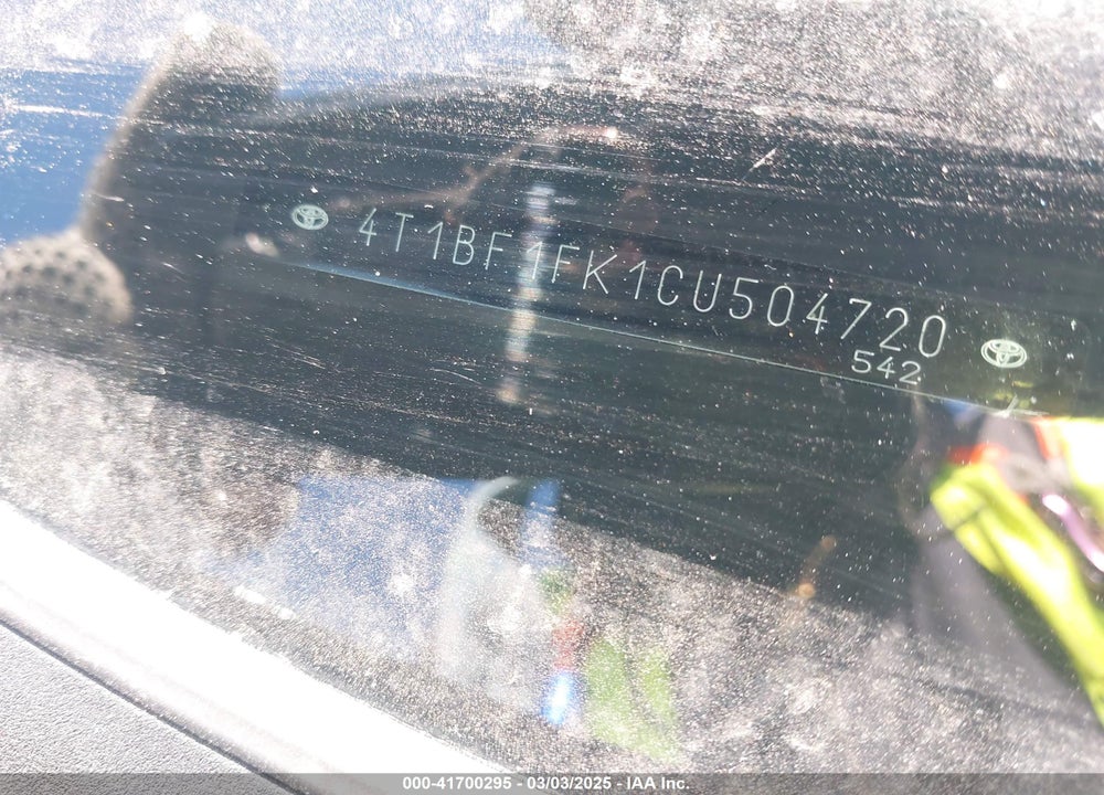 2012 TOYOTA CAMRY VIN: 4T1BF1FK1CU504720