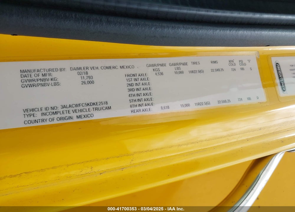 2019 FREIGHTLINER M2 106 VIN: 3ALACWFC5KDKE2518