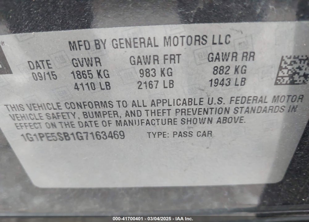 2016 CHEVROLET CRUZE LIMITED VIN: 1G1PE5SB1G7163469