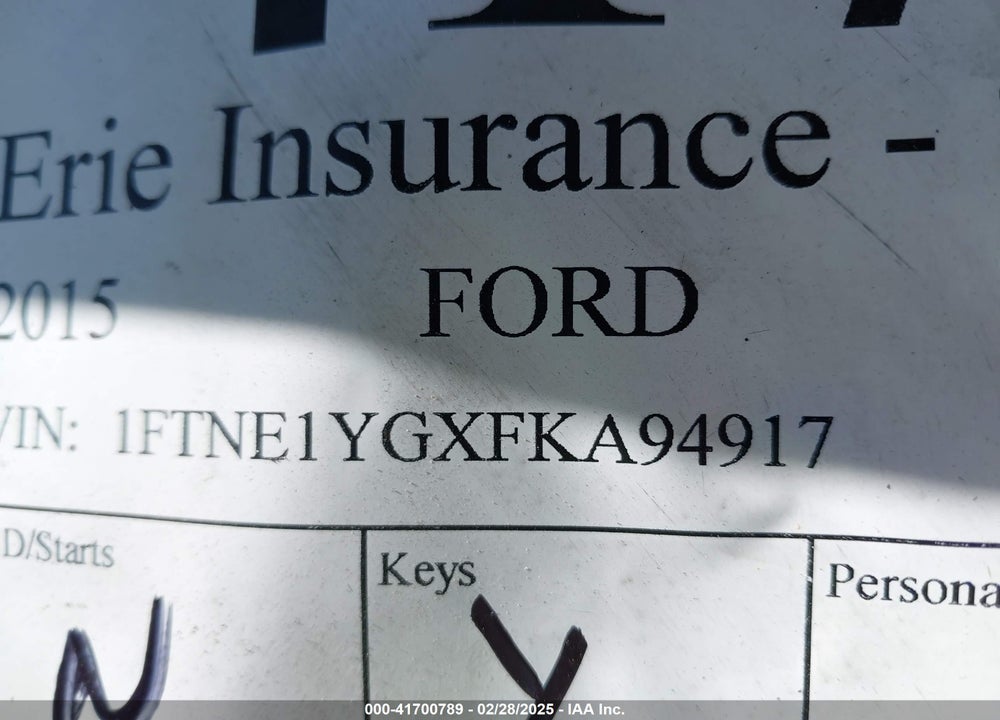 2015 FORD TRANSIT-150 VIN: 1FTNE1YGXFKA94917