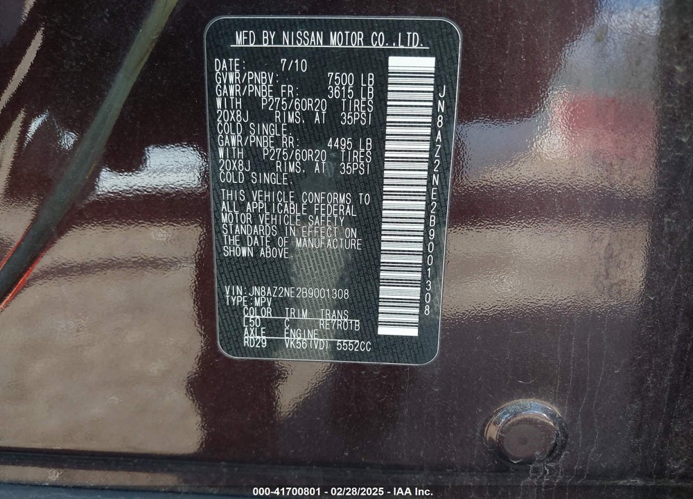 2011 INFINITI QX56 VIN: JN8AZ2NE2B9001308