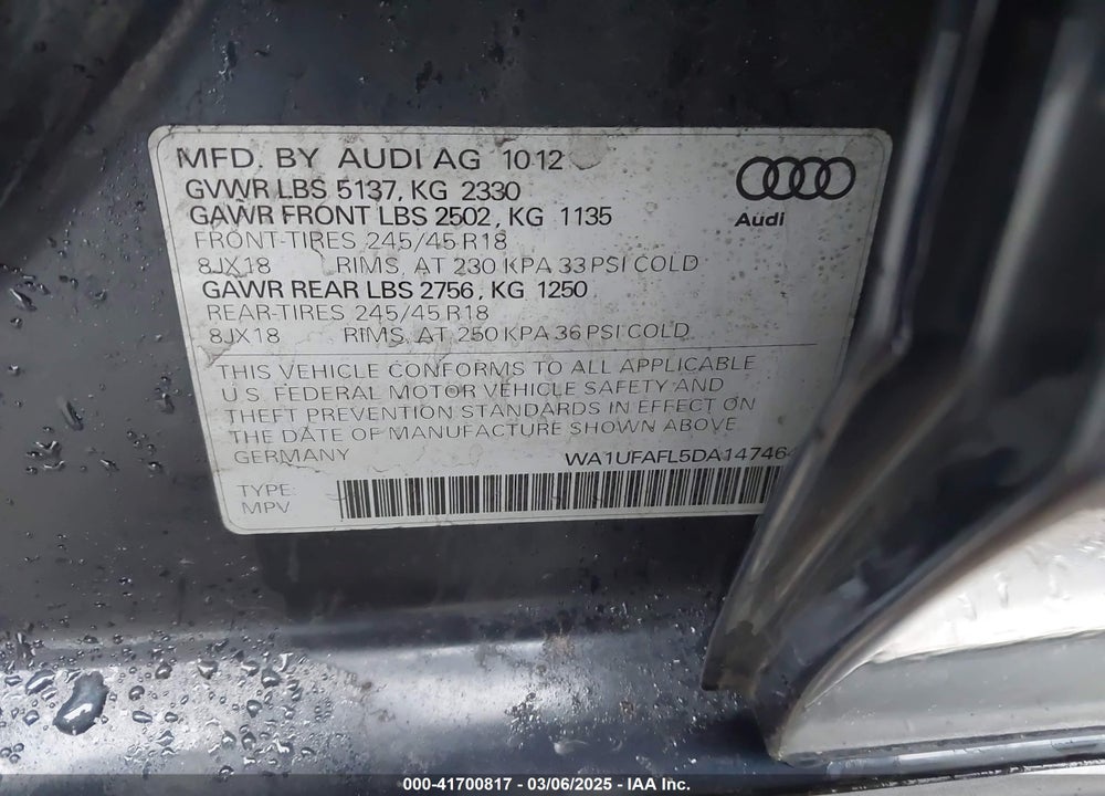 2013 AUDI ALLROAD VIN: WA1UFAFL5DA147464