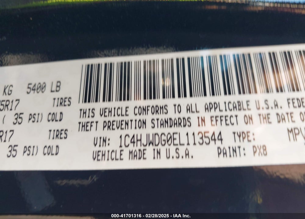 2014 JEEP WRANGLER UNLIMITED VIN: 1C4HJWDG0EL113544