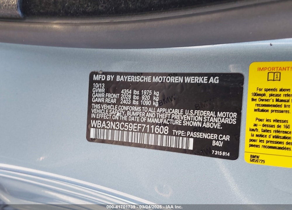2014 BMW 428I VIN: WBA3N3C59EF711608