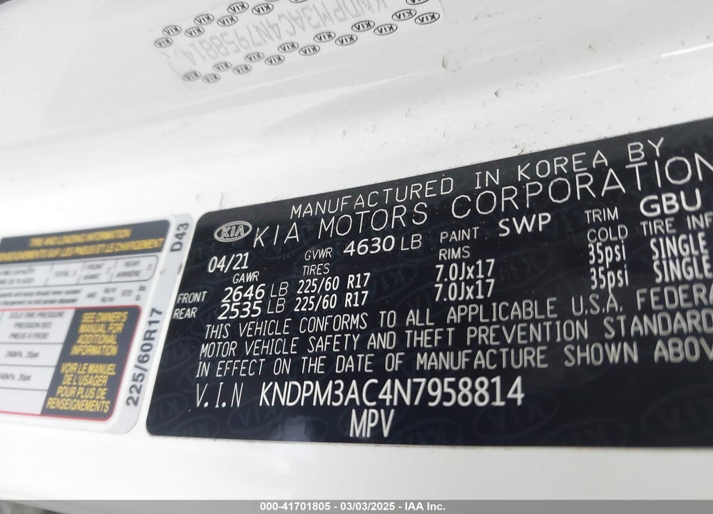 2022 KIA SPORTAGE VIN: KNDPM3AC4N7958814