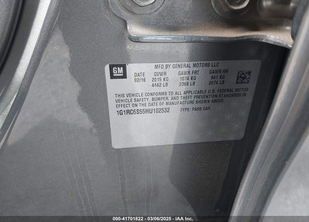 2017 CHEVROLET VOLT LT VIN: 1G1RC6S55HU102532