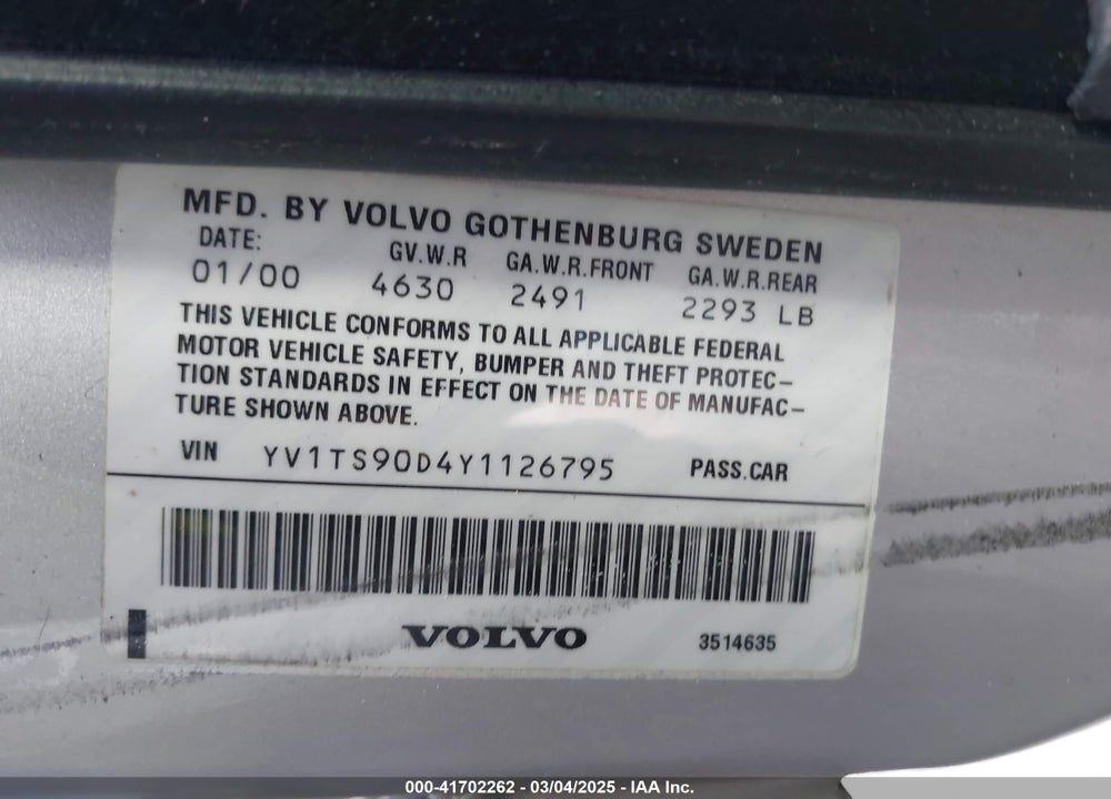2000 VOLVO S80 T-6 VIN: YV1TS90D4Y1126795