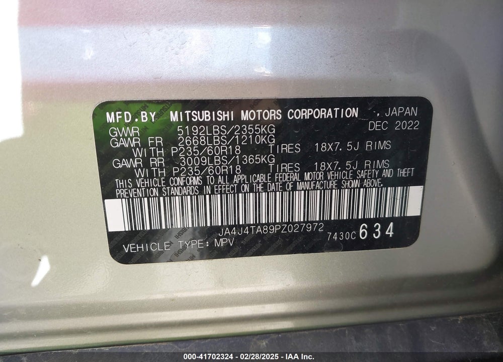 2023 MITSUBISHI OUTLANDER ES 2.5 S-AWC VIN: JA4J4TA89PZ027972