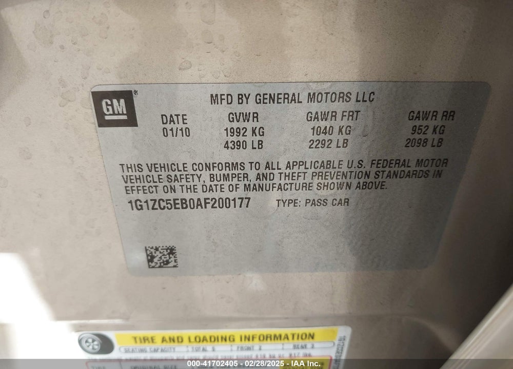 2010 CHEVROLET MALIBU VIN: 1G1ZC5EB0AF200177