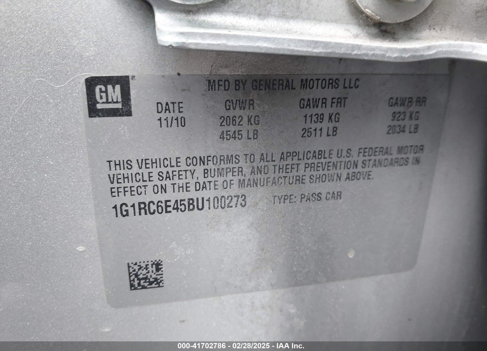 2011 CHEVROLET VOLT VIN: 1G1RC6E45BU100273