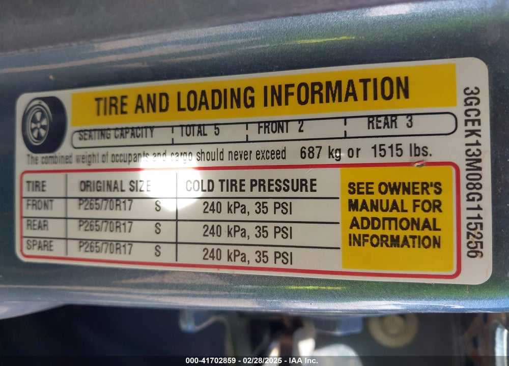 2008 CHEVROLET SILVERADO VIN: 3GCEK13M08G115256