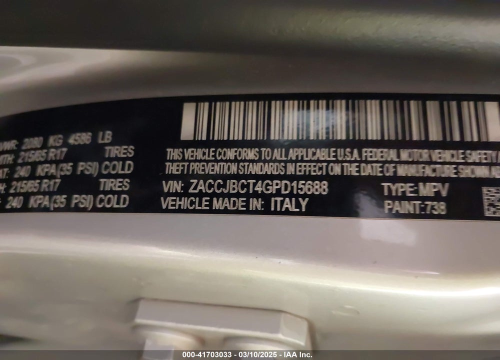 2016 JEEP RENEGADE VIN: ZACCJBCT4GPD15688