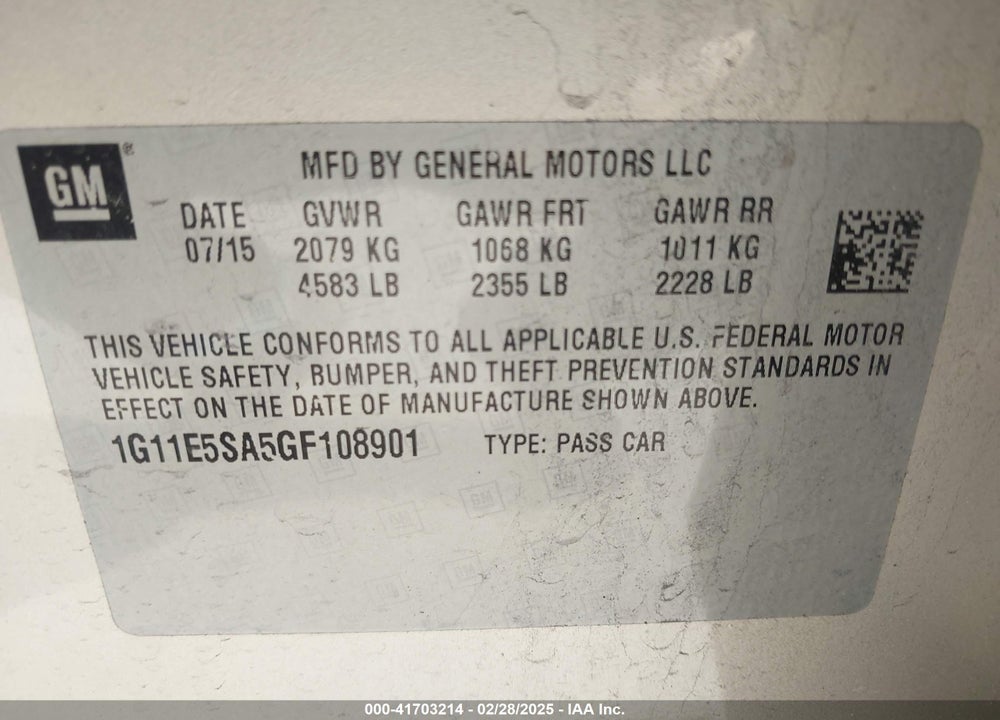 2016 CHEVROLET MALIBU LIMITED VIN: 1G11E5SA5GF108901