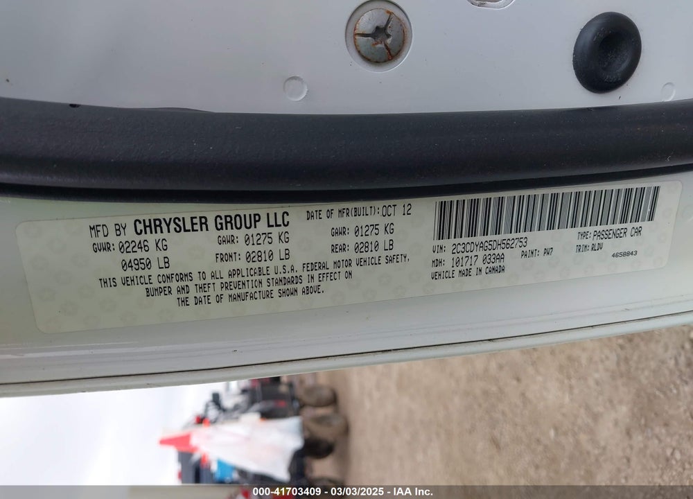 2013 DODGE CHALLENGER VIN: 2C3CDYAG5DH562753