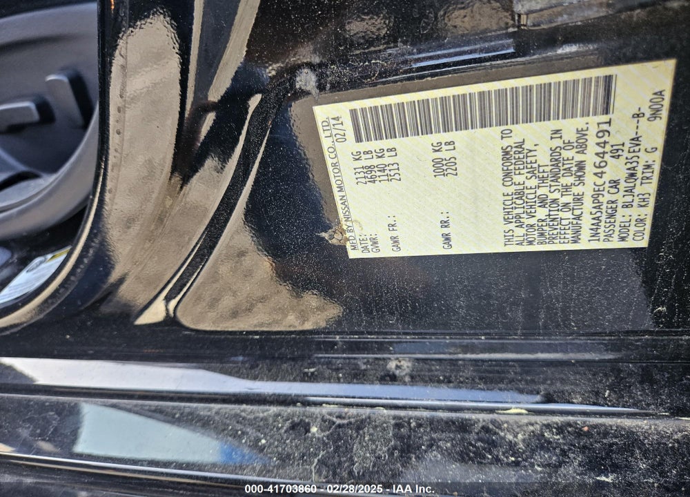 2014 NISSAN MAXIMA VIN: 1N4AA5AP9EC464491