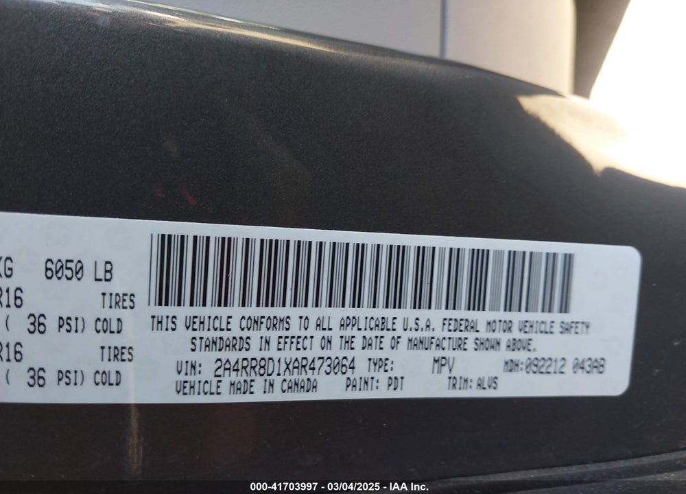 2010 CHRYSLER TOWN & COUNTRY TOURING PLUS VIN: 2A4RR8D1XAR473064