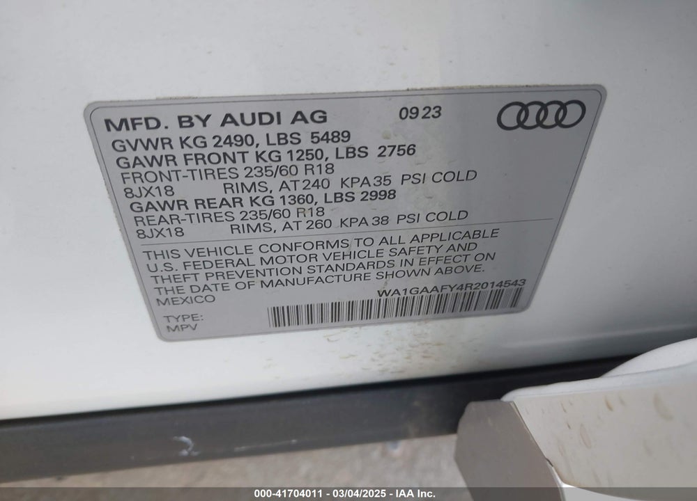 2024 AUDI Q5 PREMIUM 45 TFSI S LINE QUATTRO VIN: WA1GAAFY4R2014543