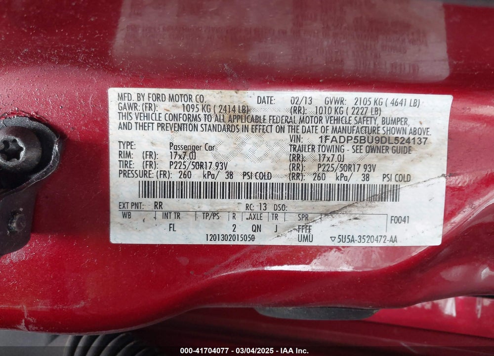 2013 FORD C-MAX VIN: 1FADP5BU9DL524137