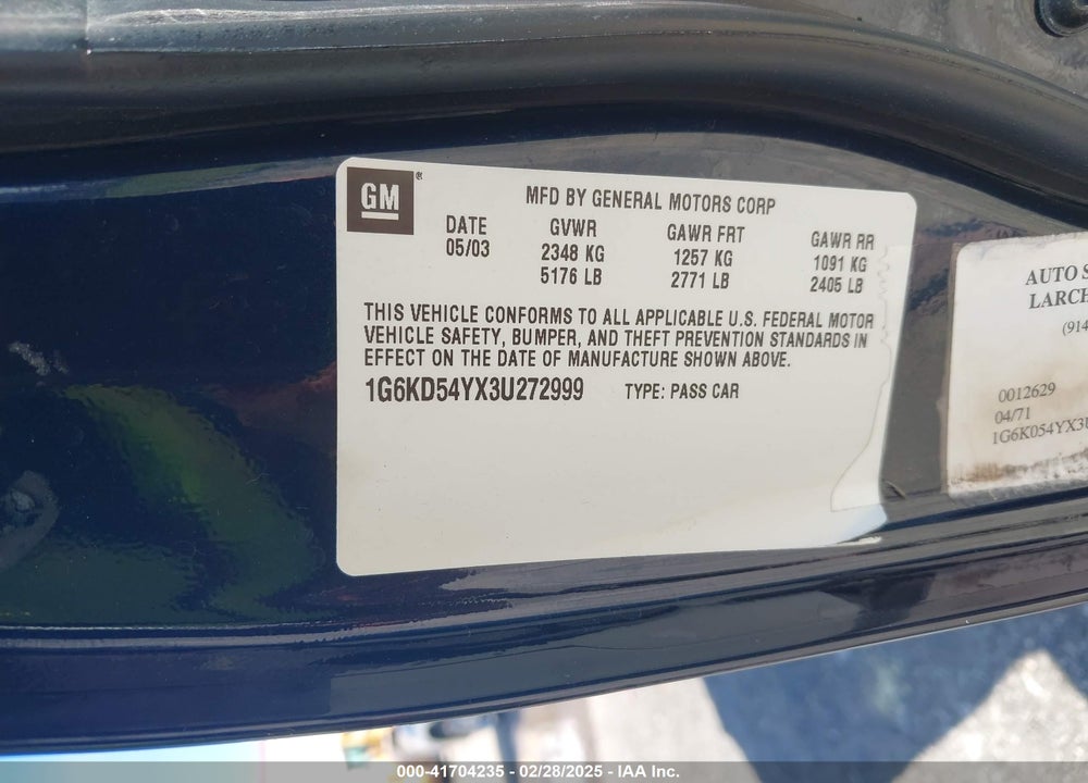 2003 CADILLAC DEVILLE STANDARD VIN: 1G6KD54YX3U272999