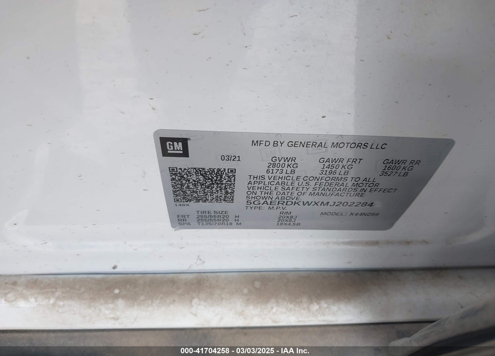 2021 BUICK ENCLAVE FWD AVENIR VIN: 5GAERDKWXMJ202284