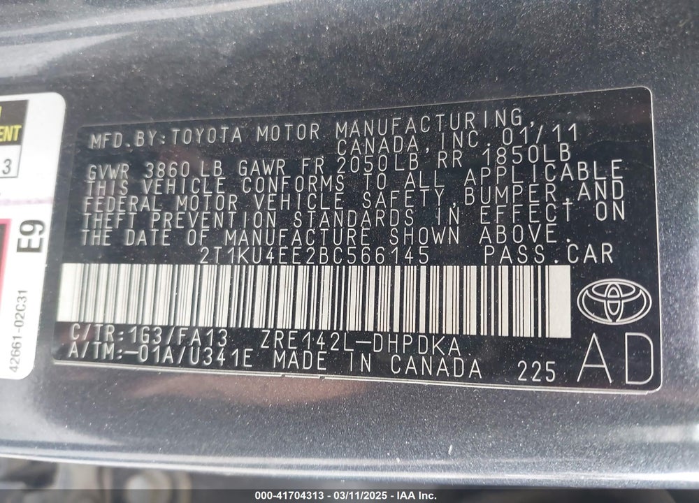 2011 TOYOTA MATRIX VIN: 2T1KU4EE2BC566145