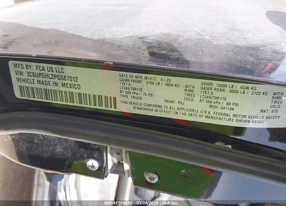 2023 RAM 2500 VIN: 3C6UR5HL2PG587012