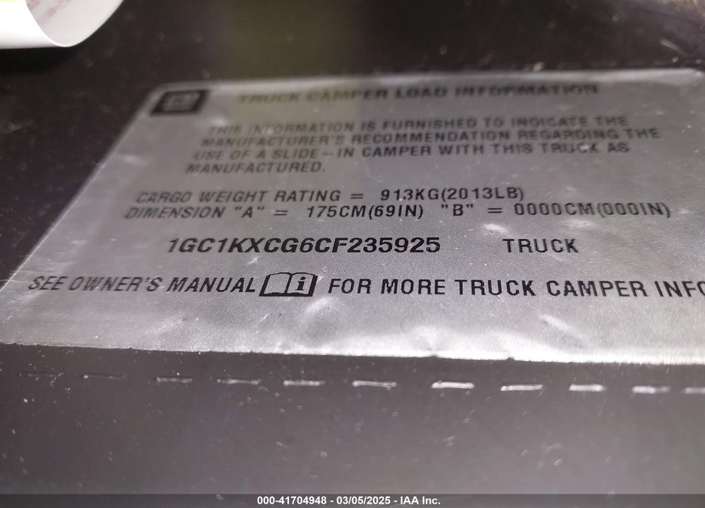 2012 CHEVROLET SILVERADO 2500HD VIN: 1GC1KXCG6CF235925