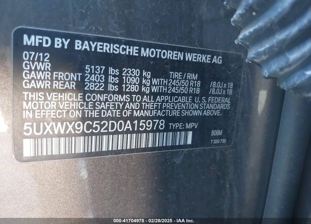 2013 BMW X3 XDRIVE28I VIN: 5UXWX9C52D0A15978