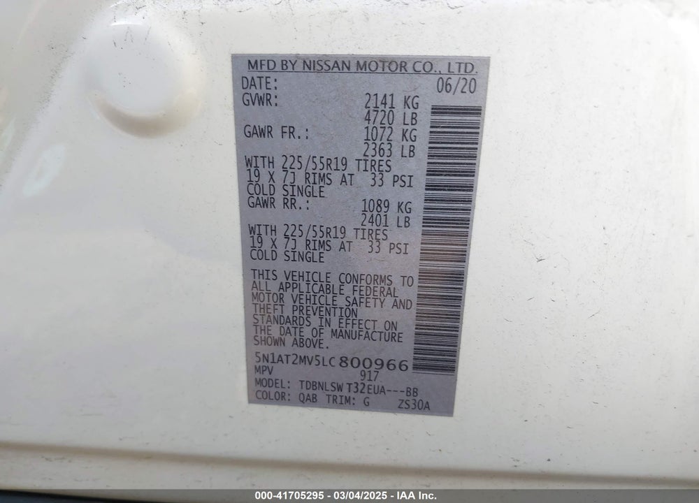 2020 NISSAN ROGUE SL INTELLIGENT AWD VIN: 5N1AT2MV5LC800966