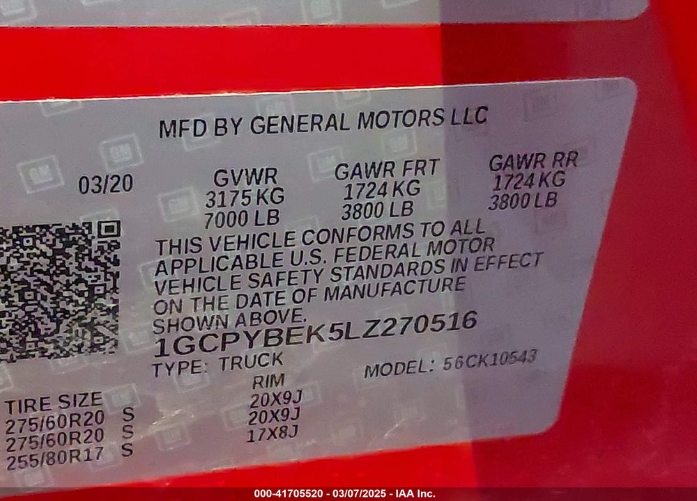 2020 CHEVROLET SILVERADO 1500 4WD SHORT BED CUSTOM VIN: 1GCPYBEK5LZ270516