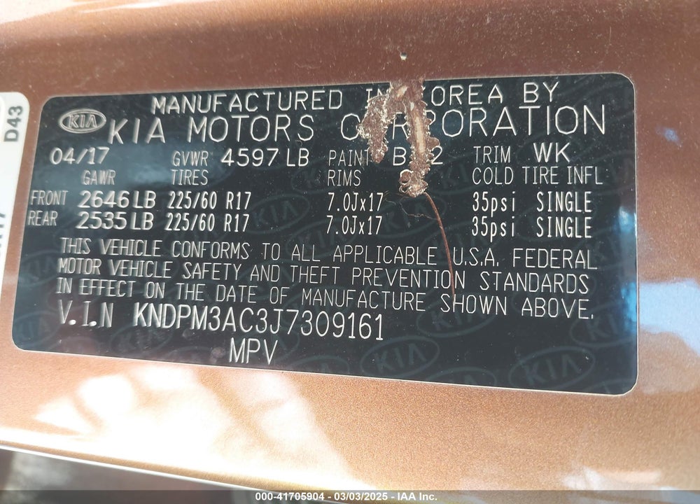2018 KIA SPORTAGE VIN: KNDPM3AC3J7309161