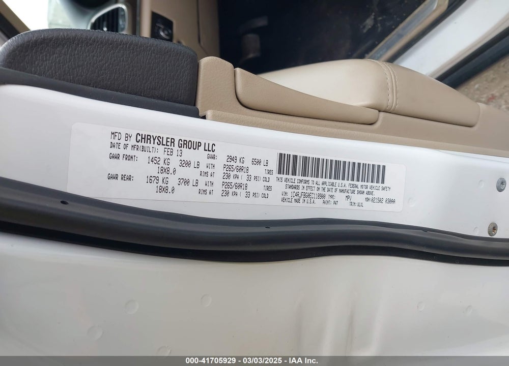 2014 JEEP GRAND CHEROKEE LIMITED VIN: 1C4RJFBG0EC118900