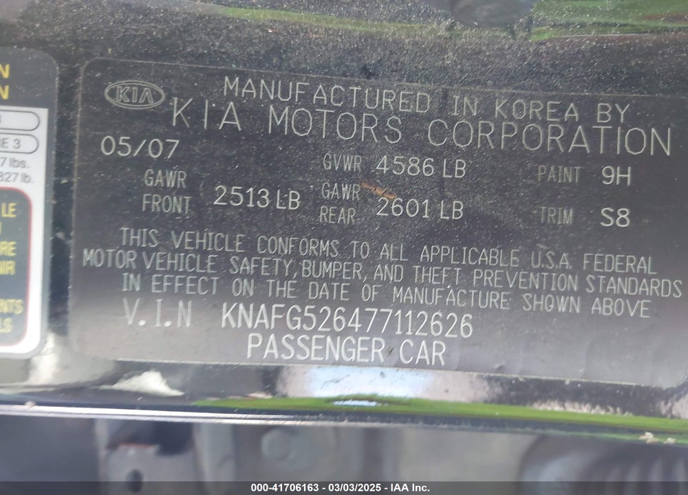 2007 KIA RONDO LX V6 VIN: KNAFG526477112626