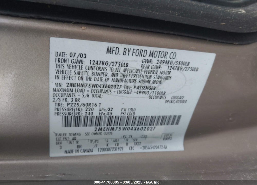 2004 MERCURY GRAND MARQUIS LS VIN: 2MEHM75W04X602027