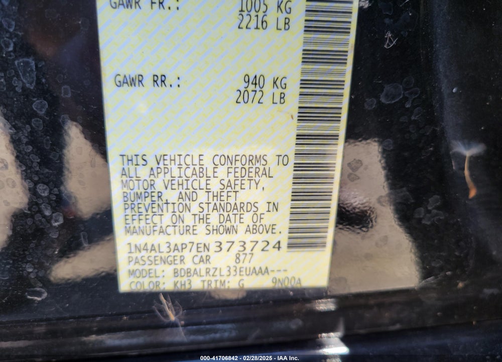 2014 NISSAN ALTIMA VIN: 1N4AL3AP7EN373724