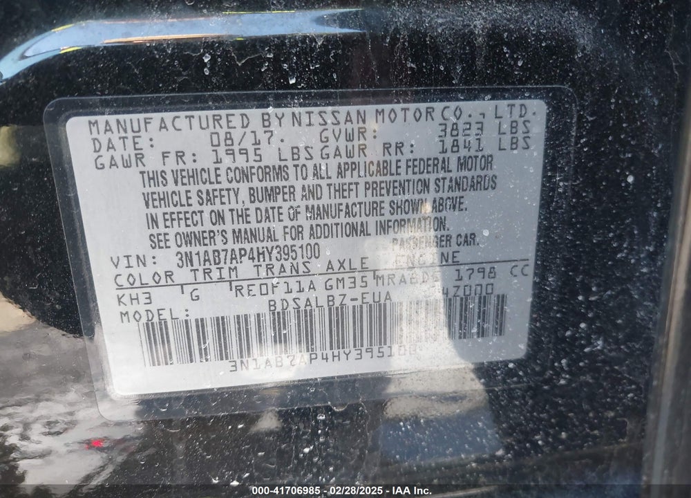 2017 NISSAN SENTRA VIN: 3N1AB7AP4HY395100