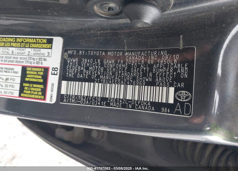 2010 TOYOTA COROLLA LE VIN: 2T1BU4EE5AC476969