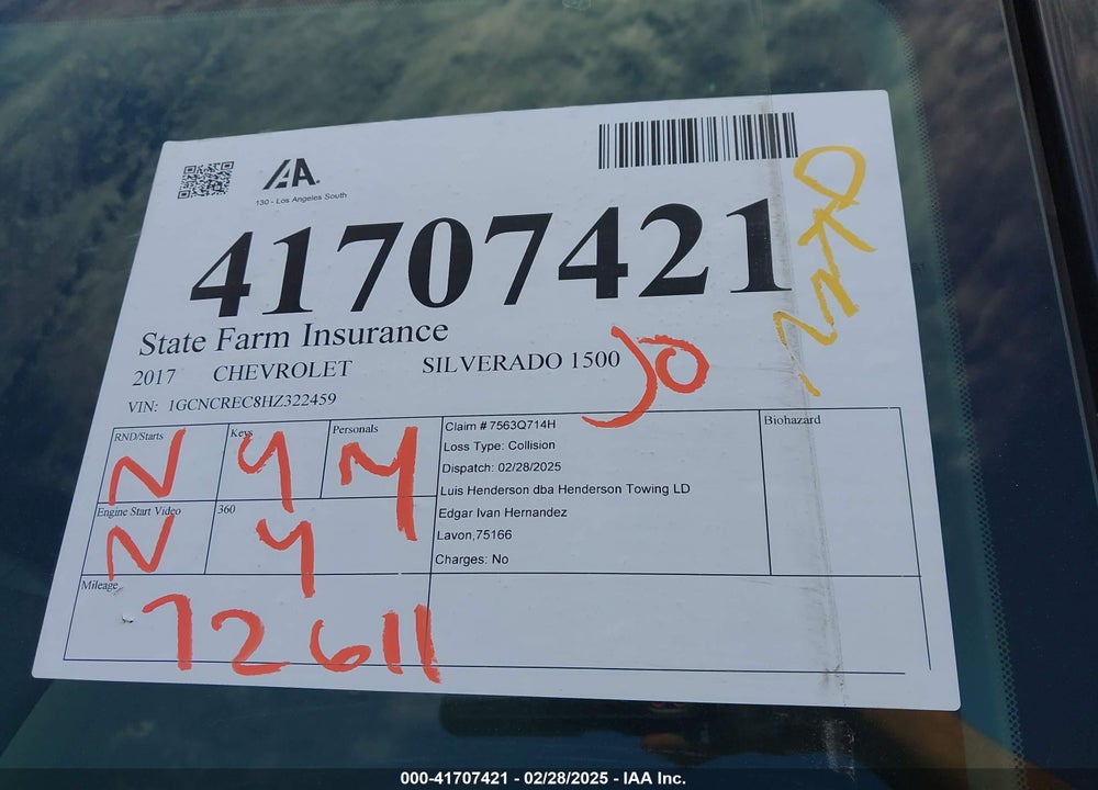 2017 CHEVROLET SILVERADO 1500 VIN: 1GCNCREC8HZ322459